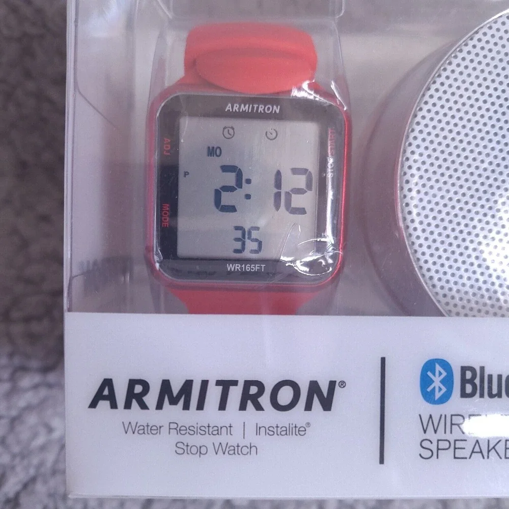 Armitron Digital Sport Watch‎ and Bluetooth Wireless Speaker Set Red Stop Watch